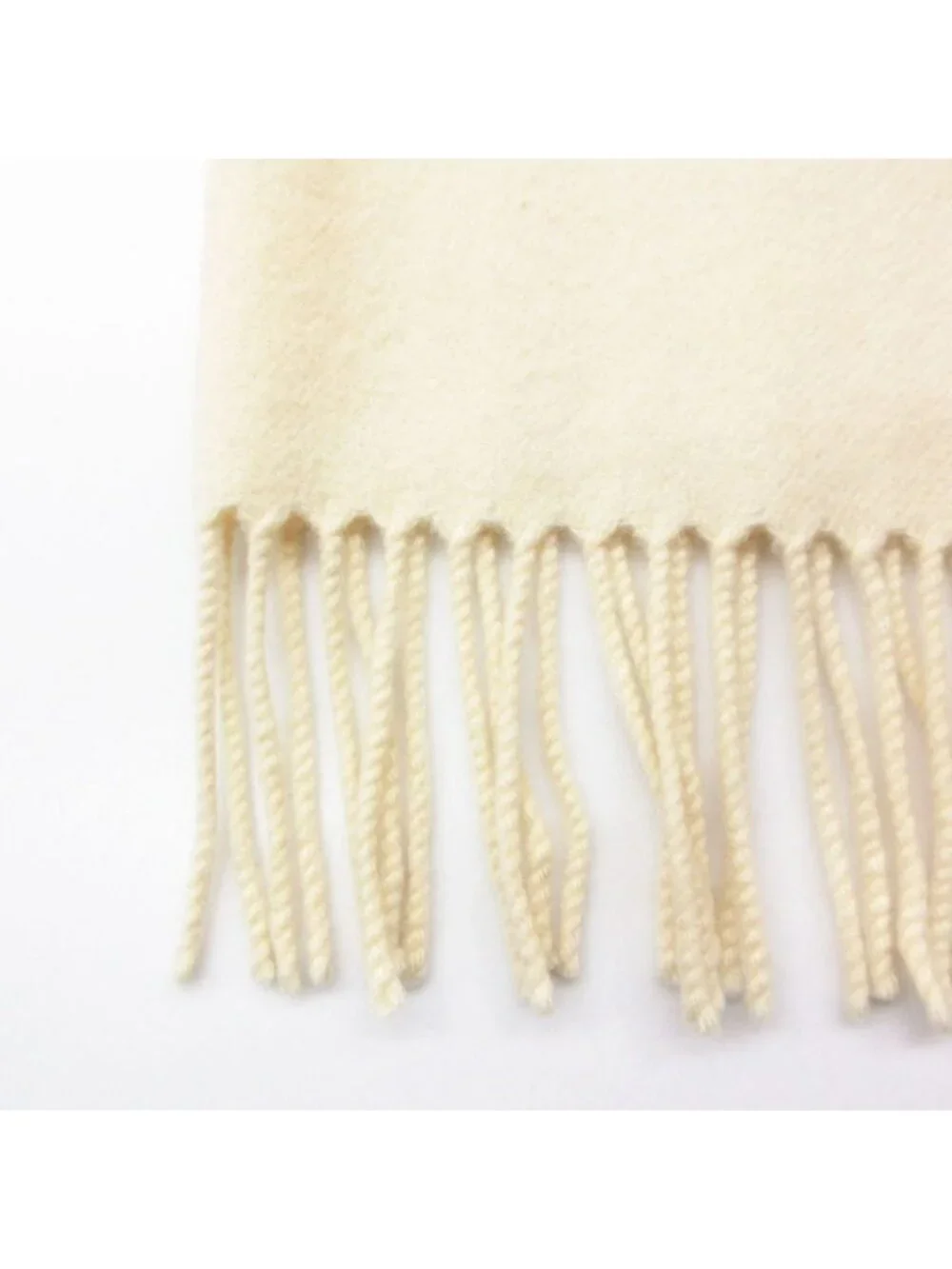 Hermes Scarf Cashmere Large Shawl Fringe Cream